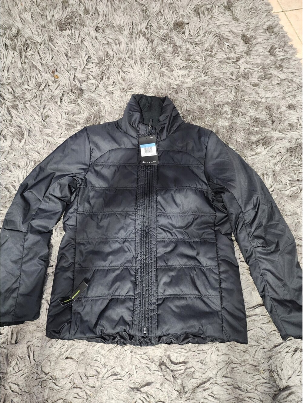 Nike Black Quilted Puffer Jacket Men's M Stand-Up Collar Full Zip Casual Winter